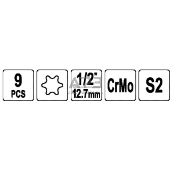 1/2" Galvučių smūginių su antgaliais rinkinys (torx) (9vnt) 2