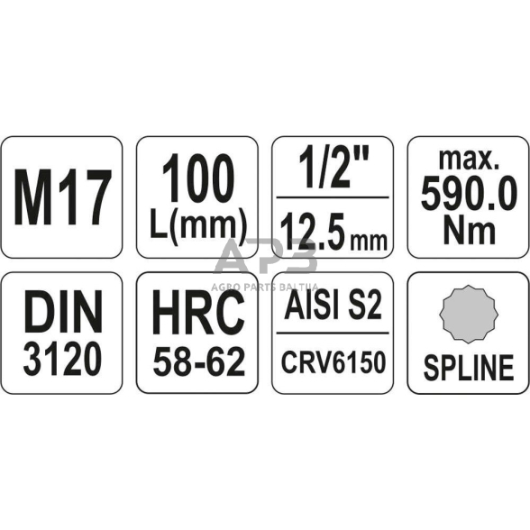 1/2" Galvutė su 100L SPLINE M17 antgaliu (prailginta) 3