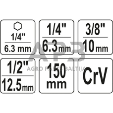 1/4"+3/8"+1/2" prailgintų adapterių suktuvui rinkinys 3vnt.