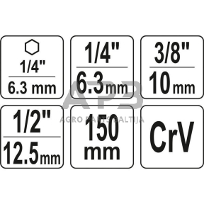 1/4"+3/8"+1/2" prailgintų adapterių suktuvui rinkinys 3vnt.