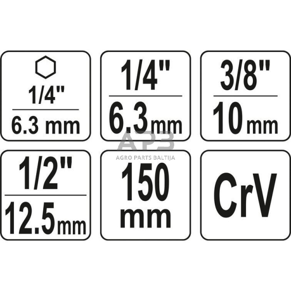 1/4"+3/8"+1/2" prailgintų adapterių suktuvui rinkinys 3vnt. 1