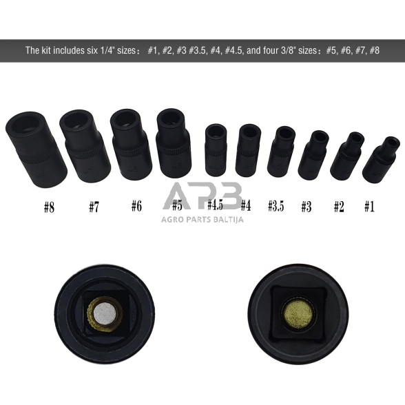 Adapterių rinkinys sriegikliams 1/4", 3/8 10vnt. 2