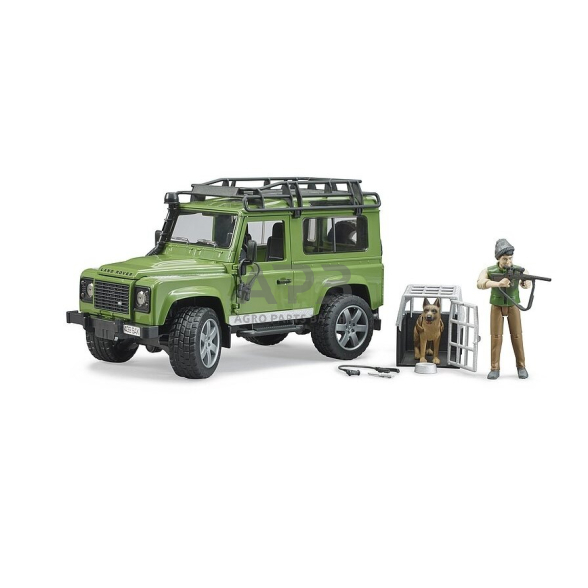 Bruder Land Rover Defender automobilis su miškininkystės darbuotoju ir šunimi, 02587 1