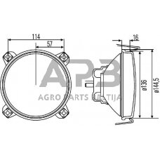 Case IH 1056 / 1056XL 1A3005649007 Priekinis žibintas halogeninis, apvalus, 12V, skaidrus, Ø 144,5 mm, Hella