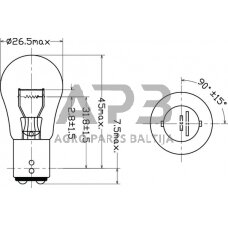 Case IH 4240 B1203 lemputė Įprasta sfera S25 12V 21W/5W BAY15d Kramp