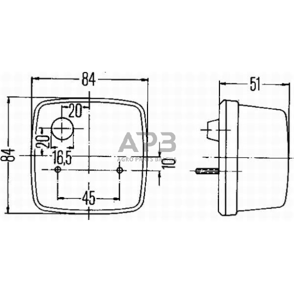 Case IH 1046 2BE003014251 Krypties ir padėties apšvietimas 21W, kvadratinis, 12V, gintarinis/skaidrus, užsukamas, 84x84mm, Hella 6