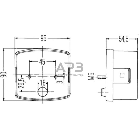 Case IH 1046 2SD002776241 Galinis žibintas RH kvadratinis, 12V, gintarinis/raudonas, užsukamas, 95x54,5x90mm, Hella 6