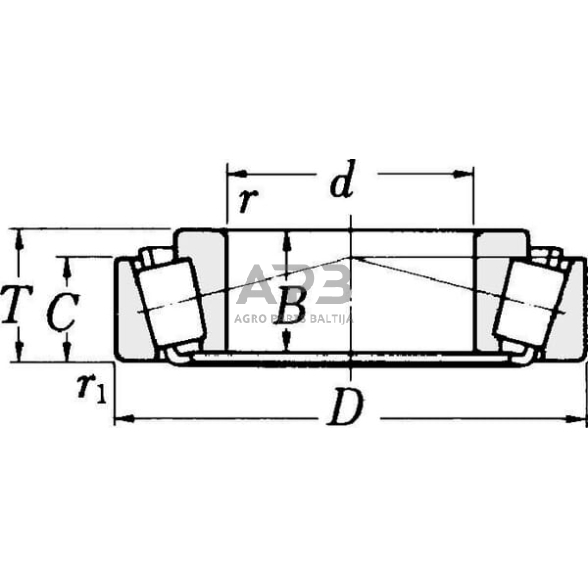 Case IH 1055 / 1055XL 0906709195 Kūginis ritininis guolis 19,05x49,23x18,04 mm Timken 1