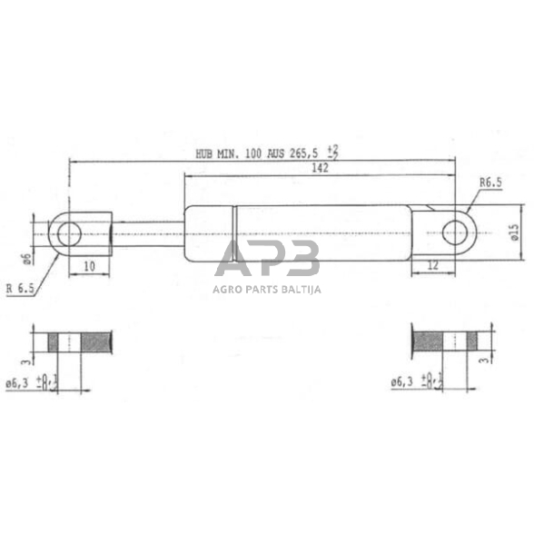 Case IH 1055 / 1055XL CA082511 Dujinis statramstis L265.5mm 200N Stabilus 2