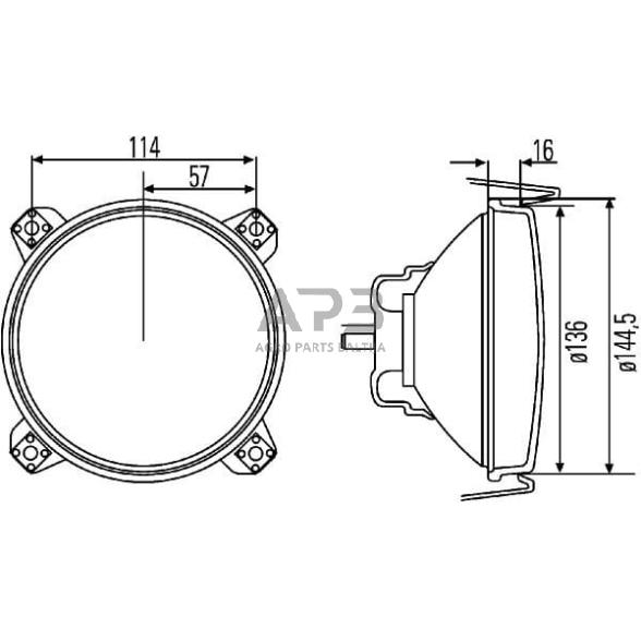 Case IH 1056 / 1056XL 1A3005649007 Priekinis žibintas halogeninis, apvalus, 12V, skaidrus, Ø 144,5 mm, Hella 1