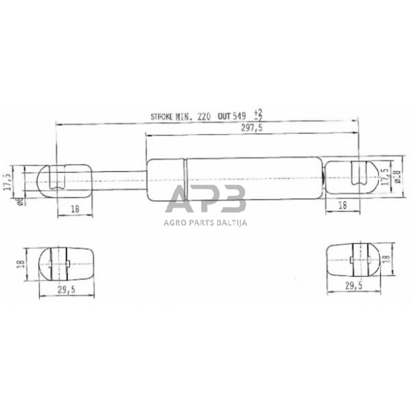 Case IH 1056 / 1056XL CA858595 Dujinis statramstis L549mm 180N Stabilus 1