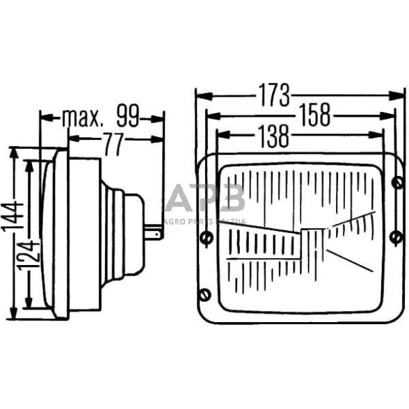 Case IH 1246 1AA004109001 Priekinis žibintas halogeninis, stačiakampis, 12/24V, skaidrus, užsukamas, 173x99x144mm, Hella 6