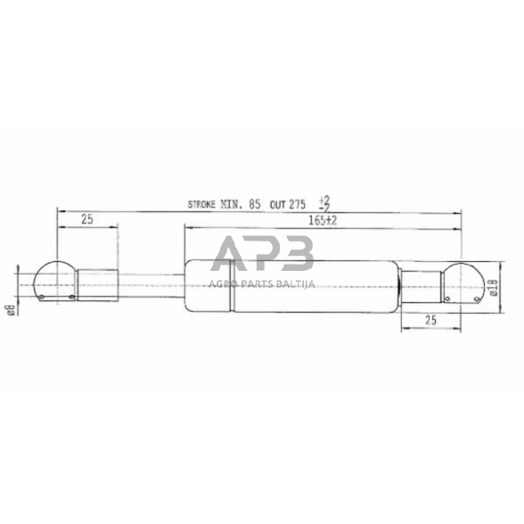 Case IH 1455 / 1455XL CA069167 Dujinis statramstis L275mm 350N Stabilus 1