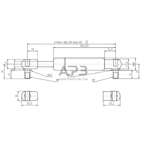 Case IH 2120 Pro CA094552 Dujinis statramstis L485mm 150N Stabilus 2