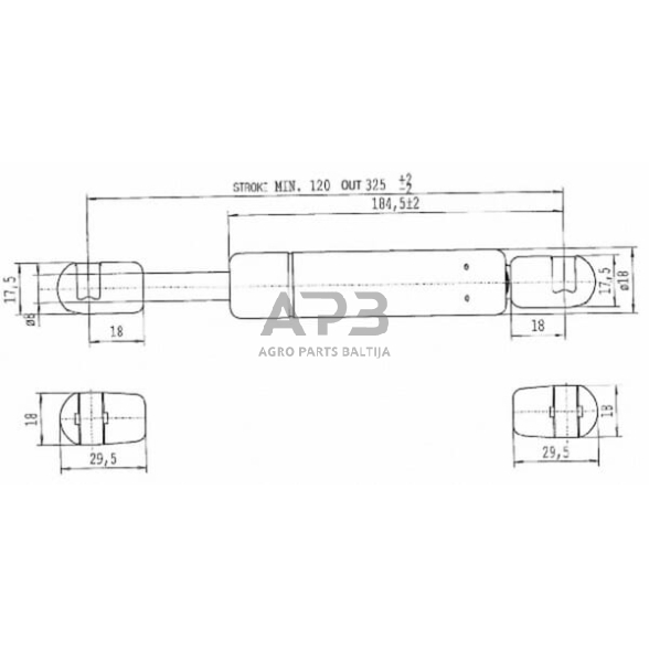 Case IH 2120 Pro CA844357 Dujinis statramstis L325mm 200N Stabilus 2