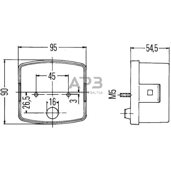 Case IH 3210 2SD002776231 Galinis žibintas LH kvadratinis, 12V, gintarinis/raudonas, užsukamas, 95x54,5x90mm, Hella 5