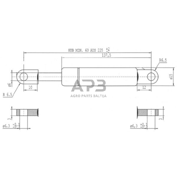 Case IH 5120 CA105244 Dujinis statramstis L225mm 75N Stabilus 1