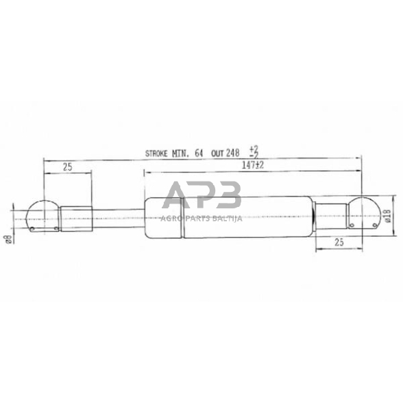 Case IH 5120 CA551244 Dujinis statramstis L248mm 350N Stabilus 2