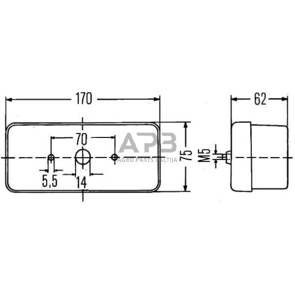 Case IH 644 2BE002582031 Krypties ir padėties apšvietimas 21/5W, stačiakampis, 12V, gintaro spalvos/skaidrus, užsukamas, 170x62x75mm, Hella 2