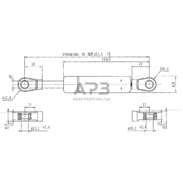 Case IH 785 / 785XL CA052159 Dujinis statramstis L283.5mm 380N Stabilus 1