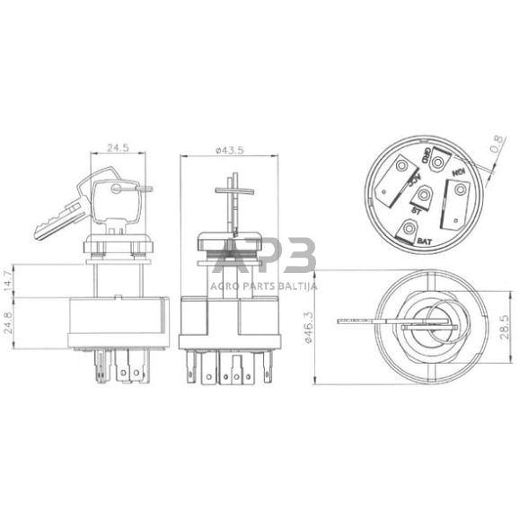 Case IH C100 20500806PN Uždegimo jungiklis P-0-1-2, Pneutron 3