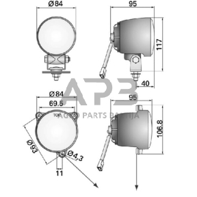 Darbo žibintas apvalus Halogen, 55/70W, 12V, 117mm  LA641551