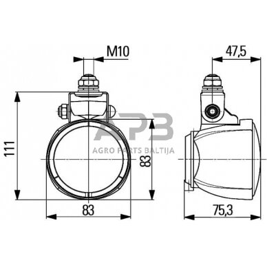 Darbo žibintas apvalus Halogen, 55/70W, 12/24V, 83x75.3x111mm, Hella 1G0996176111 3