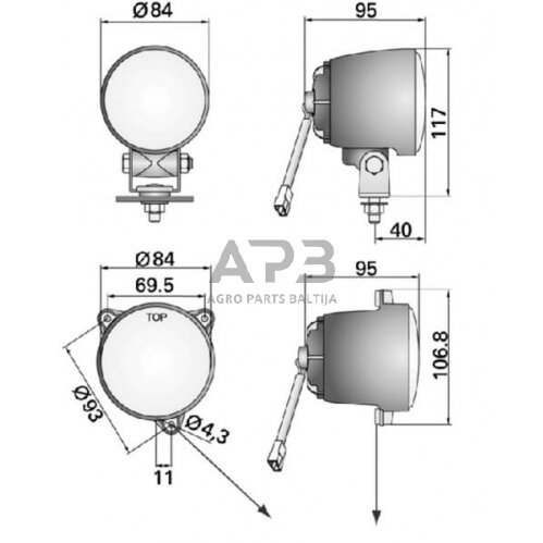 Darbo žibintas apvalus Halogen, 55/70W, 12V, 117mm  LA641551 1