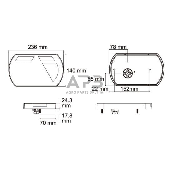 Daugiafunkcinis galinis žibintas dešininis LED, 12V, 236x140x24.3mm, 5 kontaktų, L26060P5RH1 3