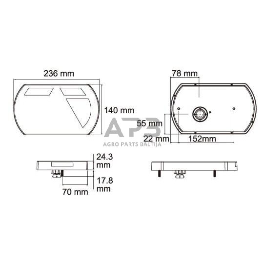 Daugiafunkcinis galinis žibintas dešininis LED, 12V, 236x140x24.3mm, 6 kontaktų L26060P6RH1 3