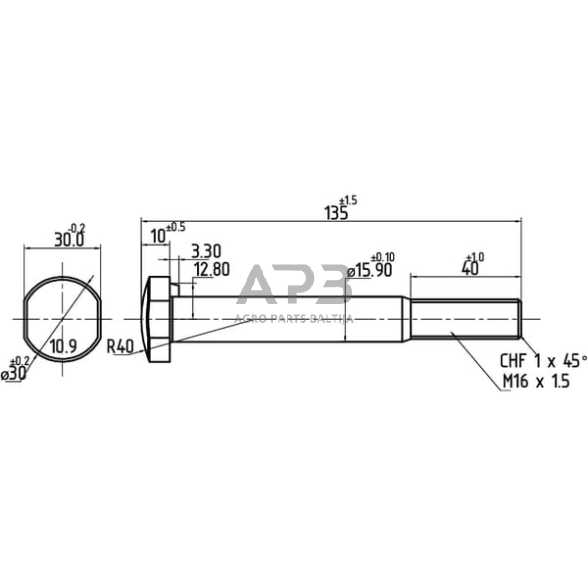 Dalis John Deere technikai L33894N Rato ratlankio varžtas M16x120 JD 1