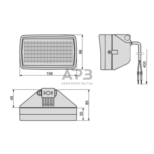 Darbo žibintas stačiakampis Halogen, 55/70W, 12/24V, 96x85mm, Cobo 0509510000 2