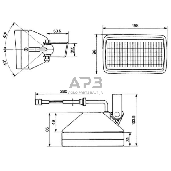 Darbo žibintas stačiakampis Halogen, 55W, 12V, Cobo 05334000 1