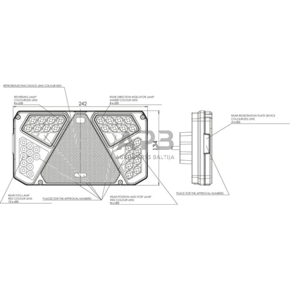 Daugiafunkcinis galinis žibintas dešininis LED, stačiakampis, 12-24V, 242x134x36.5mm, LA40005 5