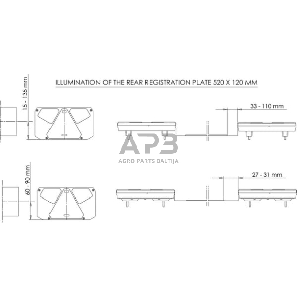 Daugiafunkcinis galinis žibintas kairinis LED, stačiakampis, 12-24V, 242x134x36.5mm, LA40007 5