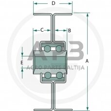 Diržo skriemulys su guoliu universalus 70,00 x 14,10 x 17,70 x 30,50 x 9,50 mm