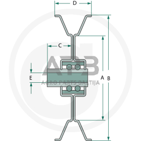 Diržo skriemulys su guoliu universalus 65,00 x 95,20 x 6,10 x 15,90 x 12,70 mm