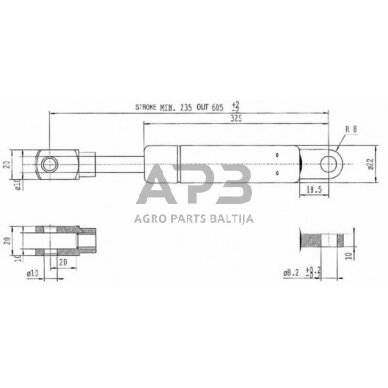 Dujinis amortizatorius L605mm 900N Stabilus CA656356 1