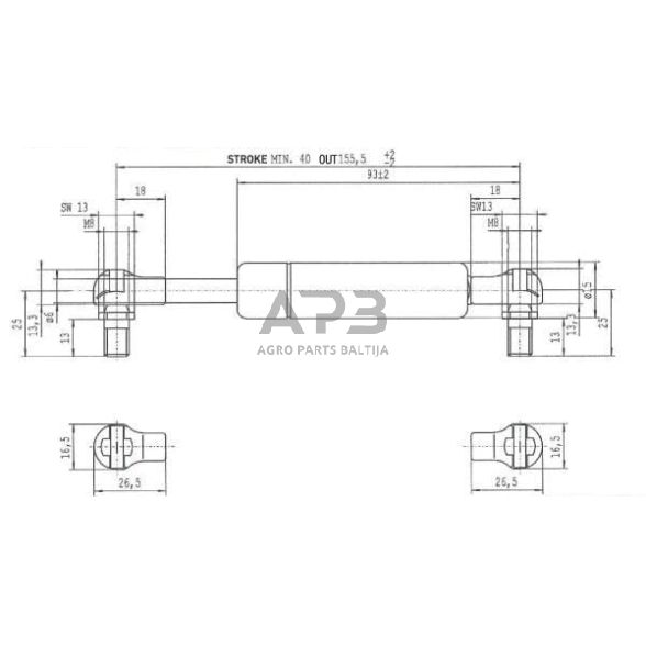 Dujinis amortizatorius L155.5mm 50N Stabilus CA4846DI 2