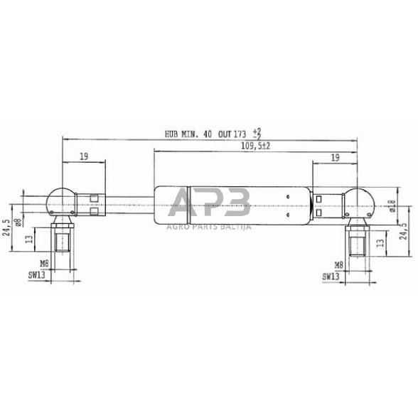 Dujinis amortizatorius L173mm 150N Stabilus CA9692BH 2