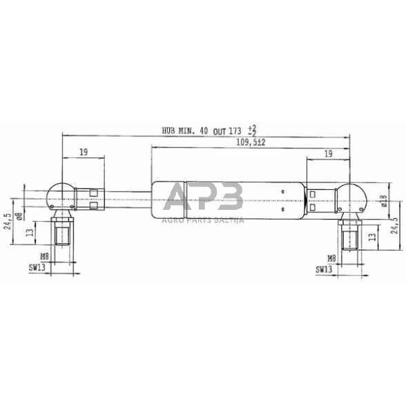 Dujinis amortizatorius L173mm 350N Stabilus CA9694BY 3