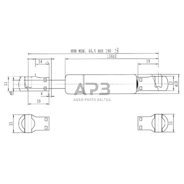 Dujinis amortizatorius L190mm 200N Stabilus CA1667NQ 1