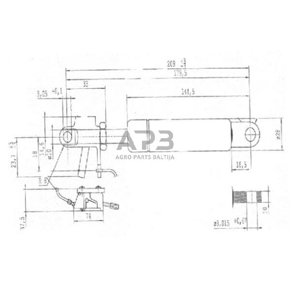 Dujinis amortizatorius L209mm 300N Stabilus CA0075LY 1