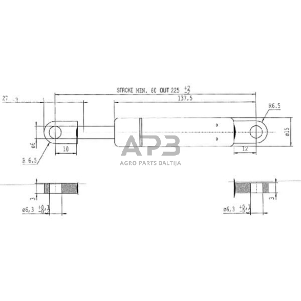 Dujinis amortizatorius L225mm 120N Stabilus CA070386 2