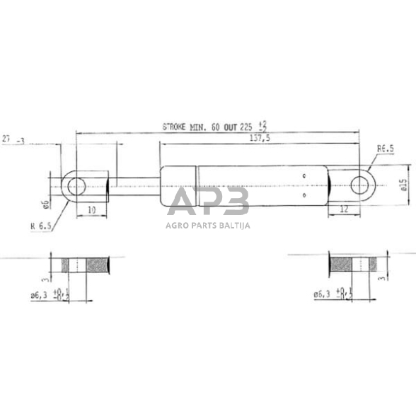 Dujinis amortizatorius L225mm 180N Stabilus CA093017 2