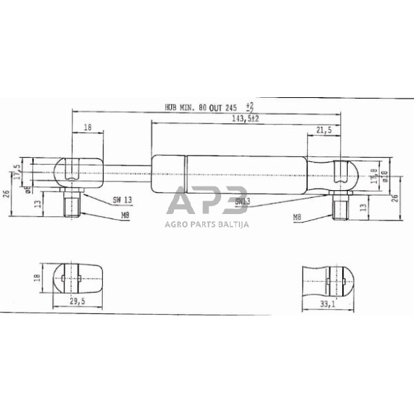 Dujinis amortizatorius L245mm 250N Stabilus CA287806 2