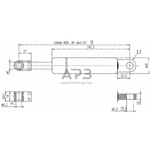 Dujinis amortizatorius L247mm 250N Stabilus CA044334 2