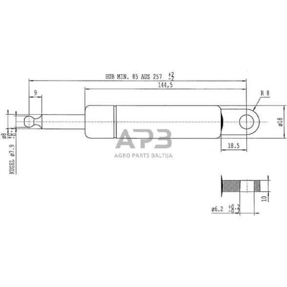 Dujinis amortizatorius L257mm 280N Stabilus CA052507 1