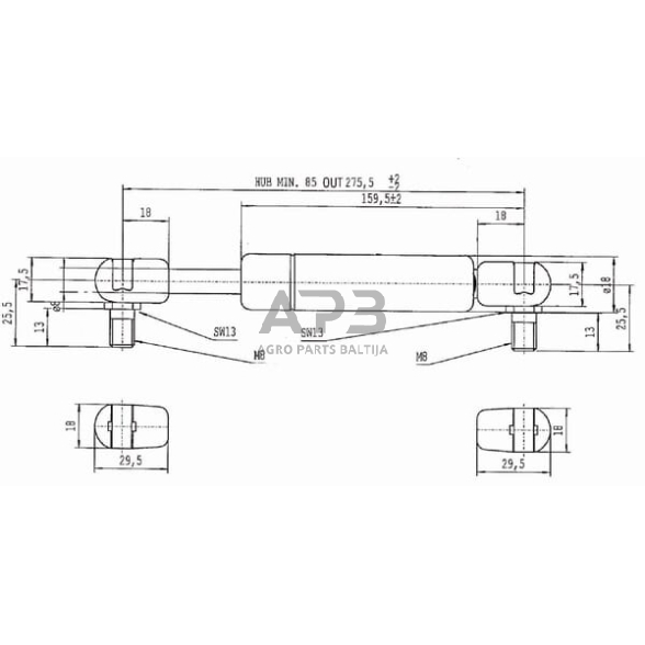 Dujinis amortizatorius L275.5mm 150N Stabilus CA105767 2