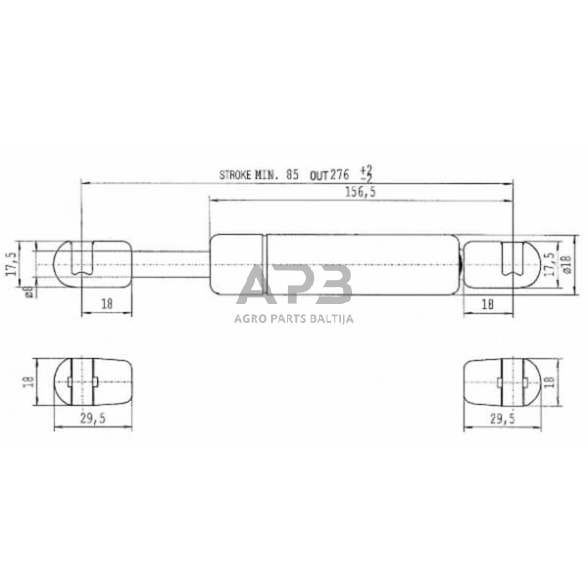 Dujinis amortizatorius L276mm 100N Stabilus CA273929 2